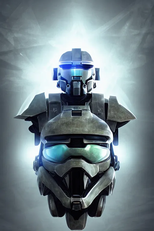 Image similar to robot ninja mask helmet halo master chief radiating a glowing aura global illumination ray tracing hdr fanart arstation by ian pesty and katarzyna da „ bek - chmiel