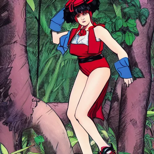 Image similar to a howard chaykin of reimu in the jungle wearing bonnet