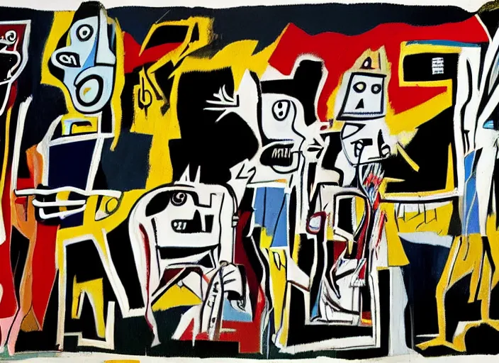 Prompt: guernica painted by jean michel basquiat