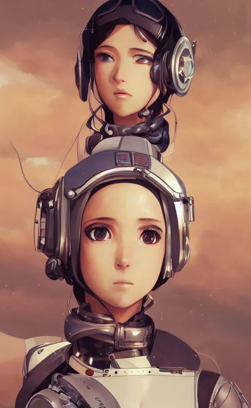 Prompt: pilot girl, cyborg aircraft parts, anime style, vintage pilot clothing, shoulder eyes, last exile anime, hair down, symmetrical facial features, from arknights, hyper realistic, 4 k, rule of thirds, extreme detail, detailed drawing, trending artstation, realistic lighting, by alphonse mucha, greg rutkowski, flight instruments