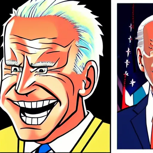 Prompt: caricature of Joe Biden going super Saiyan