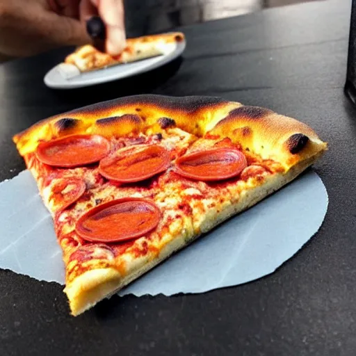 Prompt: a close up shot of a new york style pizza with a big black fly laying on top, extremely realistic, very crisp details, photo realistic, trending on instagram, soft colors