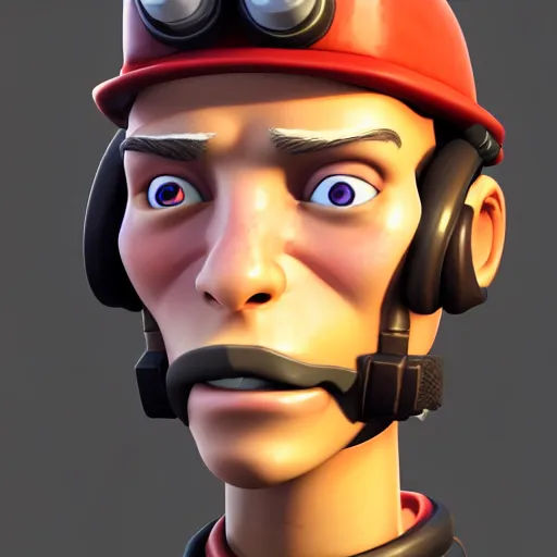 Prompt: 3 d render portrait of engineer from team fortress 2 by valve as a woman, 4 k, 8 k, hd, high resolution, highly detailed, ultra realistic faces, digital art, trending on artstation, team fortress 2