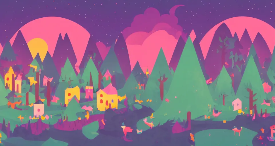 Image similar to Enchanted and magic forest, by Kurzgesagt,