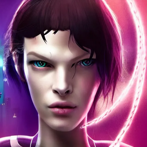 Image similar to Cyborg girl with style of Ghost in the Shell protagonized by Mila Jovovich, human face, robotic body, smooth skin, wires, realistic, VFX, 4k