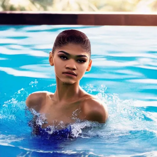 Image similar to Zendaya swimming, high quality, studio lighting, Kodak portra