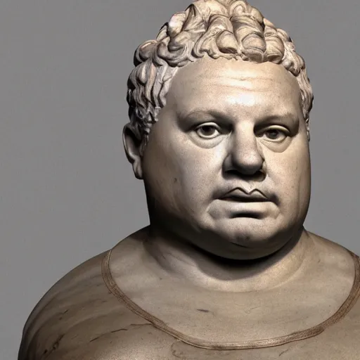 Image similar to hungarian prime minister viktor orban as an obese marble statue of ancient roman emperor, created by michelangelo, museum photoshot, 3 d photorealistic render, high resolution, 8 k