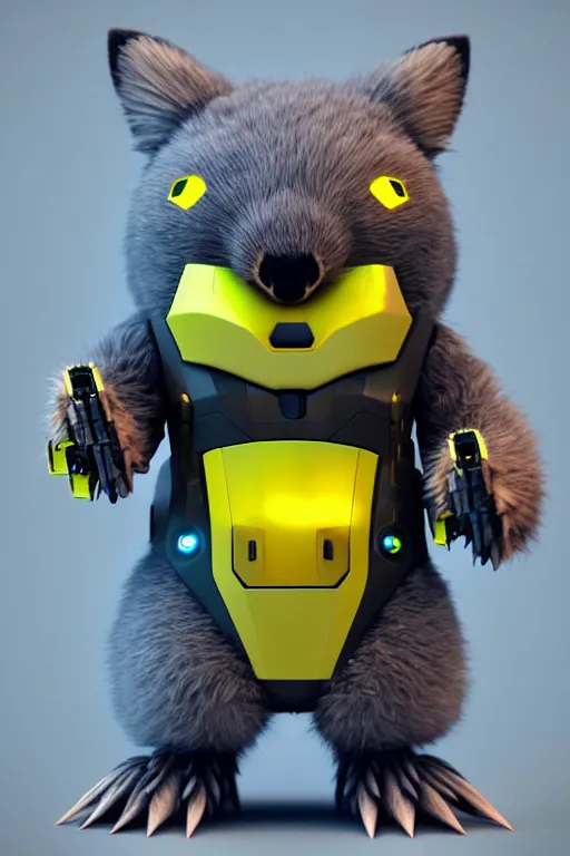 Prompt: high quality 3 d render sci - fi very cute mecha & fluffy! wombat!! hybrid! fighting, highly detailed, unreal engine cinematic smooth, in the style of blade runner & detective pikachu, hannah yata charlie immer, dark yellow neon light, low angle, uhd 8 k, sharp focus