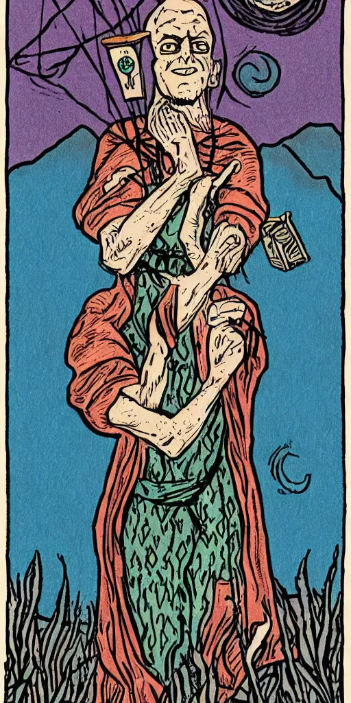 Image similar to the fool tarot illustrated in the style of Charles Burns