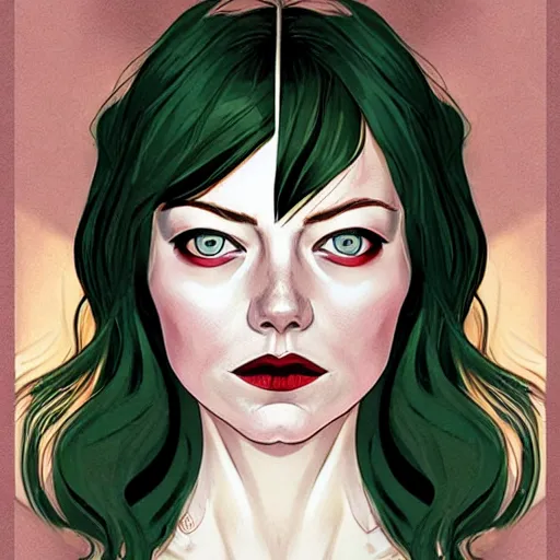 Prompt: Emma Stone vampire:: in the style of Joshua Middleton comic art:: symmetrical face symmetrical eyes S 3439323505