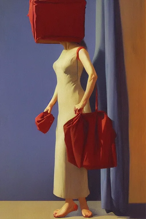 Image similar to a woman wearing a bag through her head Edward Hopper and James Gilleard, Zdzislaw Beksinski highly detailed