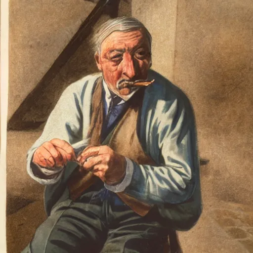 Prompt: old fishmonger smoking cigarette