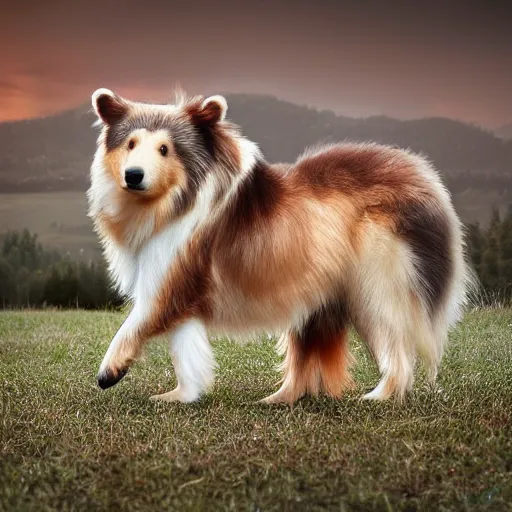 Prompt: a photorealistic photograph of a sheltie bear hybrid