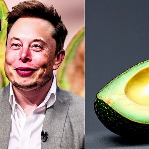 Image similar to the face of elon musk on an avocado