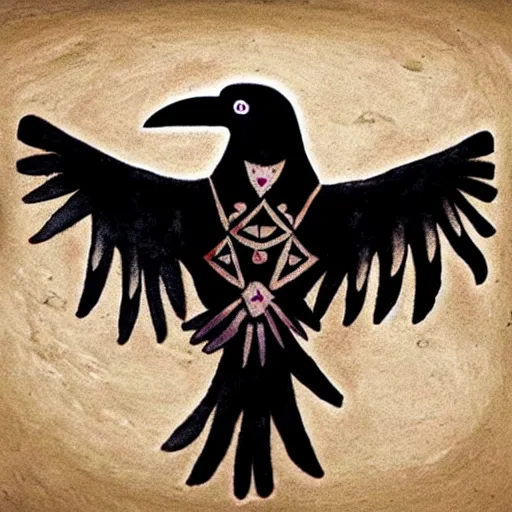 Image similar to raven - shaman with tatoo, prehistoric cave painting