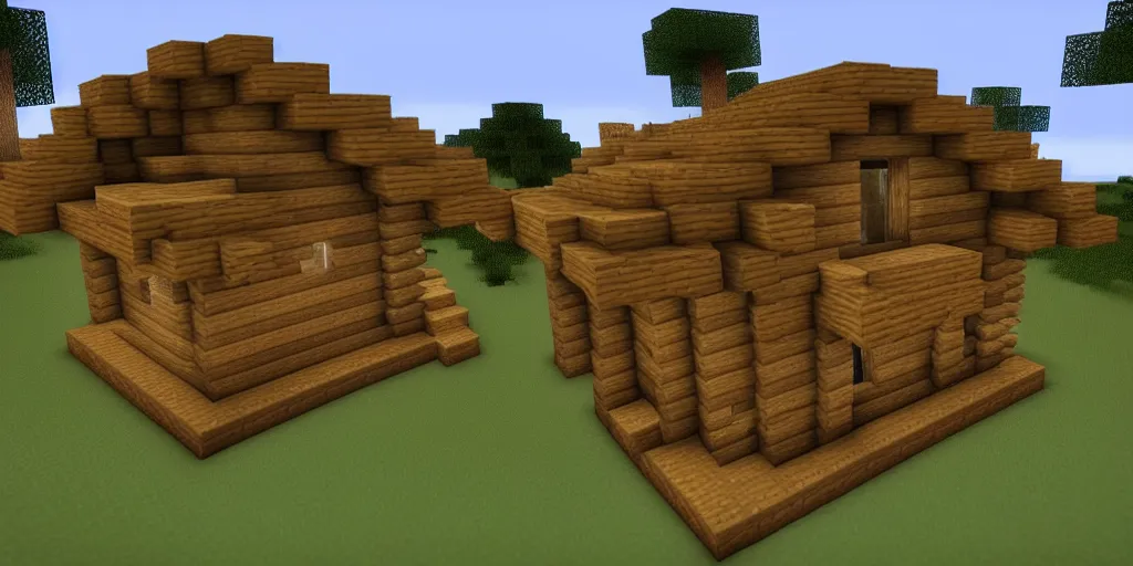 Prompt: Minecraft log cabin, video games. screenshot