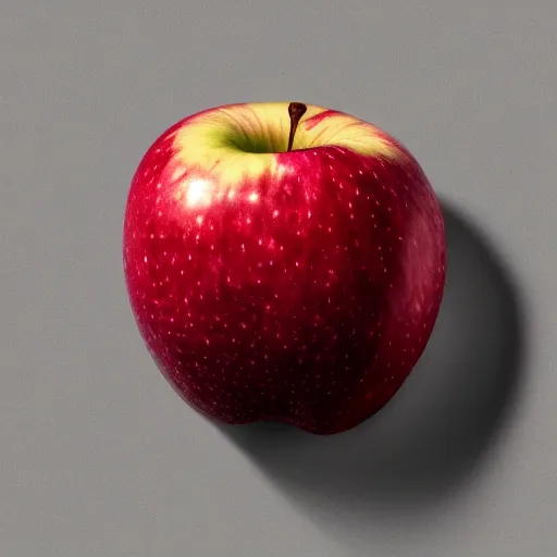 Prompt: an apple with the texture and color of leather, sliced in thirds, close up award winning digital photography