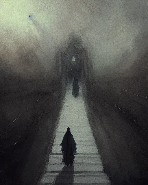 Prompt: “Medium shot of a character walking through Heaven’s Gate in the style of Greg Rutkowski”