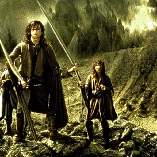 Prompt: a scene from the lord of the rings ( 2 0 0 2 ), photo from the film