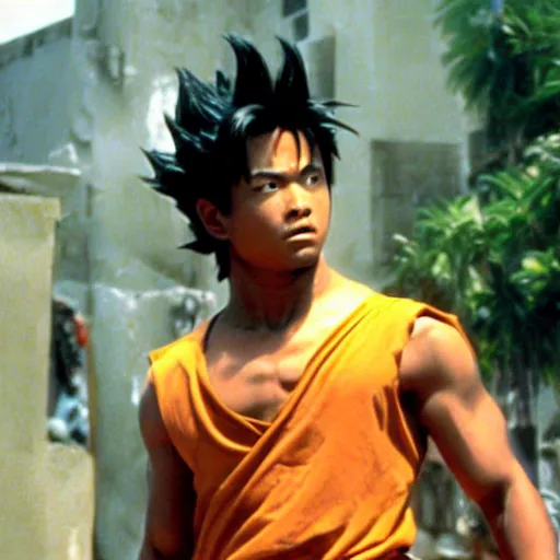 Prompt: a film still of goku in city of god(2002)