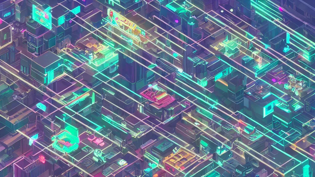 Prompt: isometric view of cyberpunk city Digital art, concept art, detailed, lovely colors, Art station , 2D , 4K,