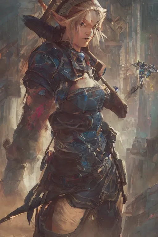 Image similar to Detailed masterpiece concept art of Cyberpunk Princess Zelda in a gritty world hyperdetailed concept art by Ross Tran and Greg Rutkowski, high quality DnD illustration, trending on ArtStation, all rights reserved Wizards of the Coast. Film grain