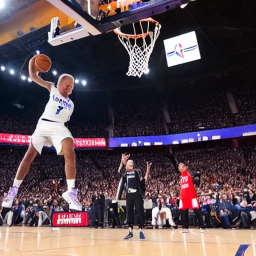 Image similar to photograph of joe biden dunking, highlights of the 2 0 1 9 nba slam dunking contest