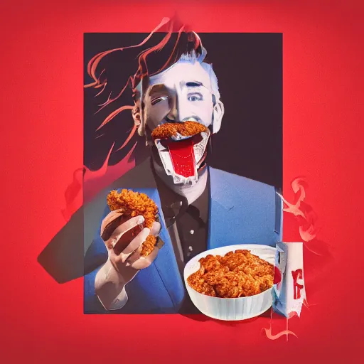 Prompt: a man eating kfc in hell