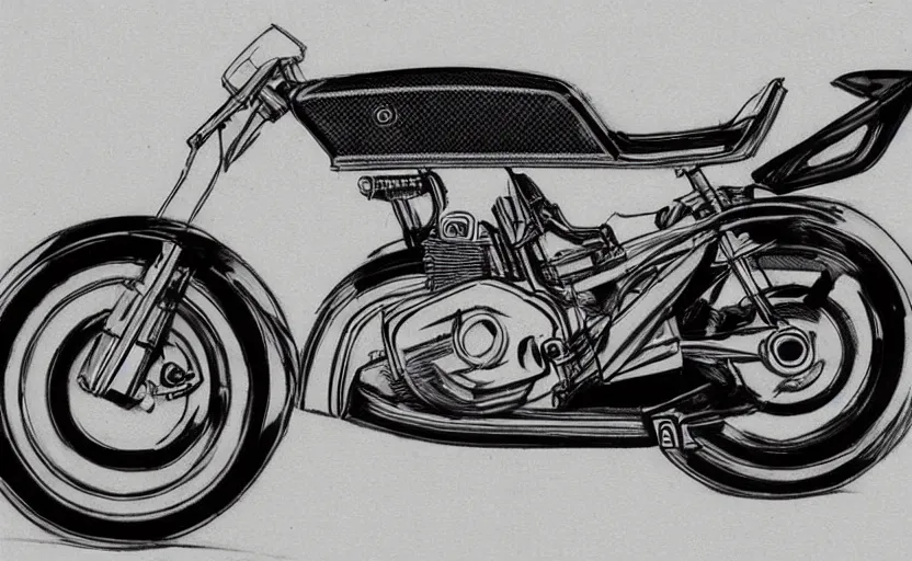 Prompt: 1 9 7 0 s yamaha retro motorcycle concept, sketch, art,