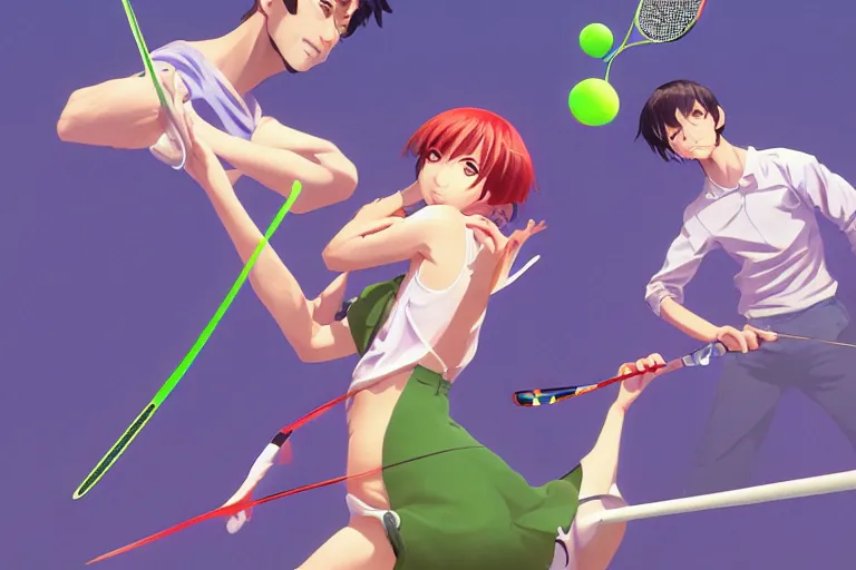 Prompt: frogs playing badminton, expert high detail concept art character design, perfect proportions defined faces, vivid colors, photorealistic shaded lighting poster ilya kuvshinov, katsuhiro, makoto shinkai, wlop, loish and clamp style, trending on art station, best selling artist