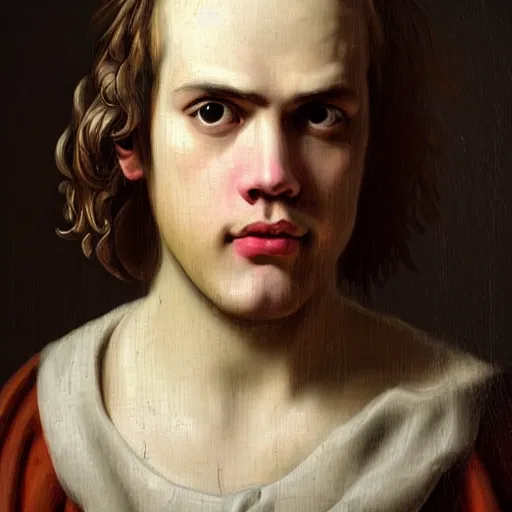 Image similar to A 17th century Baroque Painting of Maxmoefoe, grainy, realistic, hyperrealistic, very realistic, very very realistic, highly detailed, very detailed, extremely detailed, detailed, digital art, trending on artstation, detailed face, very detailed face, very detailed face, realism, HD Quality, 8k resolution, intricate details, body and head in frame, painting, oil painting, trending on deviantart, Baroque Painting