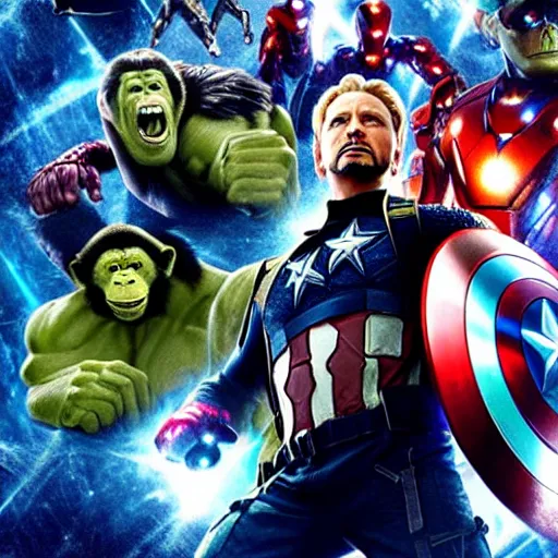 Image similar to Avengers poster but with chimpanzees