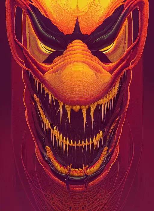 Image similar to symmetry!! stunning portrait of venom!! by victo ngai, kilian eng moody colours, dynamic lighting, full body, horror, digital art, winning award masterpiece, fantastically beautiful, illustration, aesthetically inspired by beksinski and dan mumford, trending on artstation, art by greg rutkowski, 8 k