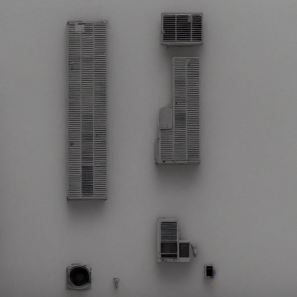 Prompt: close - up seen a profile wall with an air conditioner in the room and an air conditioner on the terrace with water spray faded, depth of field, sunny, ultra realistic, very detailed, 8 k hyper realistic detailed cinematic still by nadav kander
