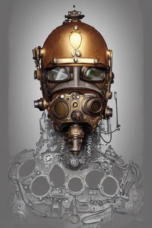 Image similar to steampunk helmet fantasy art mask robot ninja stylized digital illustration sharp focus, elegant intricate digital painting artstation concept art global illumination ray tracing advanced technology chaykin howard and campionpascale and cooke darwyn and davis jack