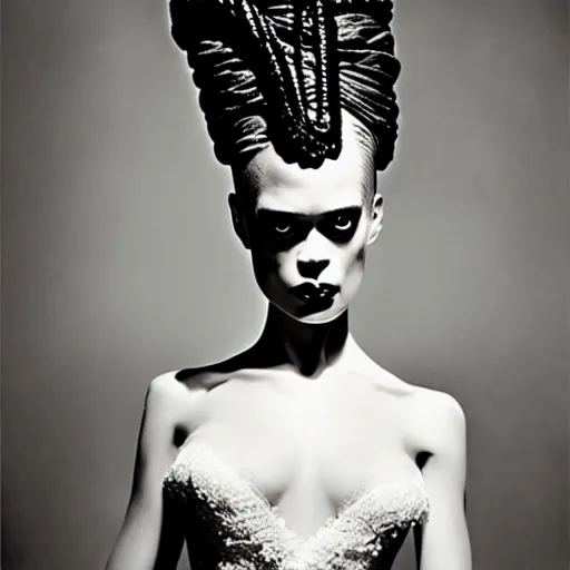 Prompt: bride of frankenstein, steven meisel photography