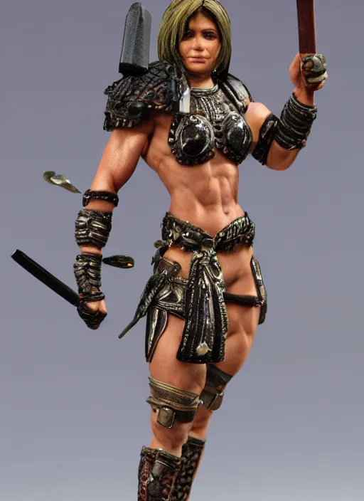 Prompt: Images on the store website, eBay, Full body, Miniature of a muscular female warrior with club