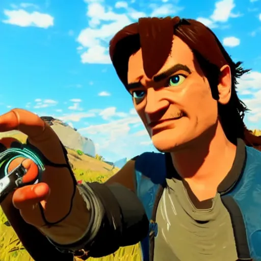 Image similar to quentin tarantino in the video game breath of the wild