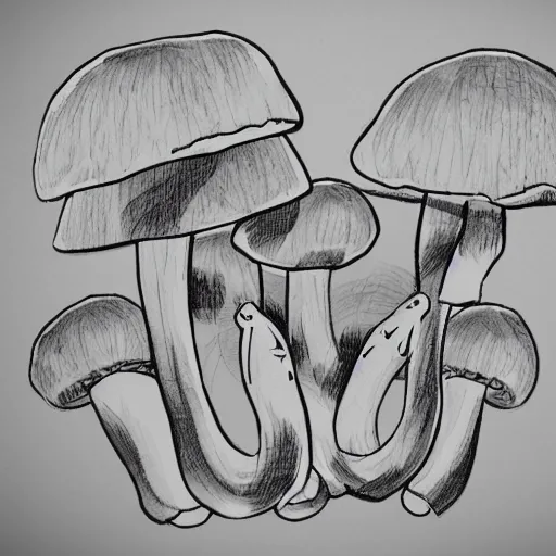 Image similar to anamorphic cartoon mushrooms dancing and having fun