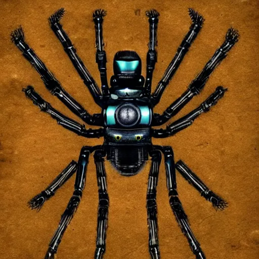 Prompt: a steampunk robotic spider, dark background, super - detailed,