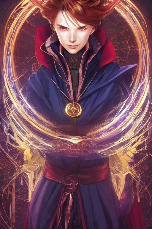 Image similar to anime key visual of a beautiful young female doctor strange, marvel comics, spells, magic, intricate, magical village, stunning, highly detailed, digital painting, artstation, smooth, hard focus, illustration, art by artgerm and greg rutkowski and alphonse mucha