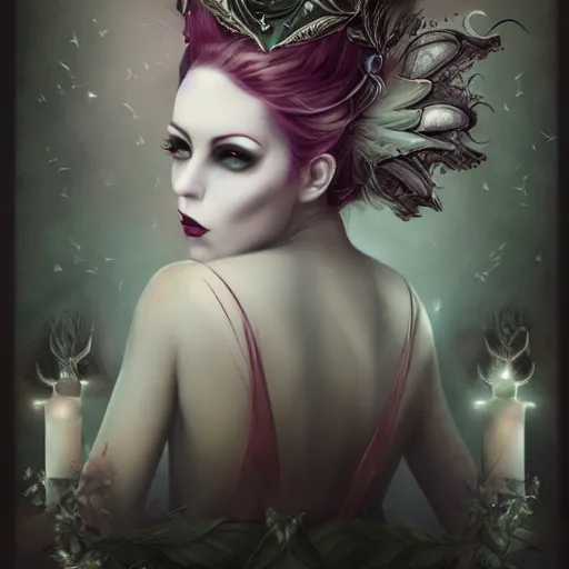Prompt: of a surreal inspired by Natalie Shau,Charlie bowater,Anna Dittman,mermaid scales,horns,crown,cinematic