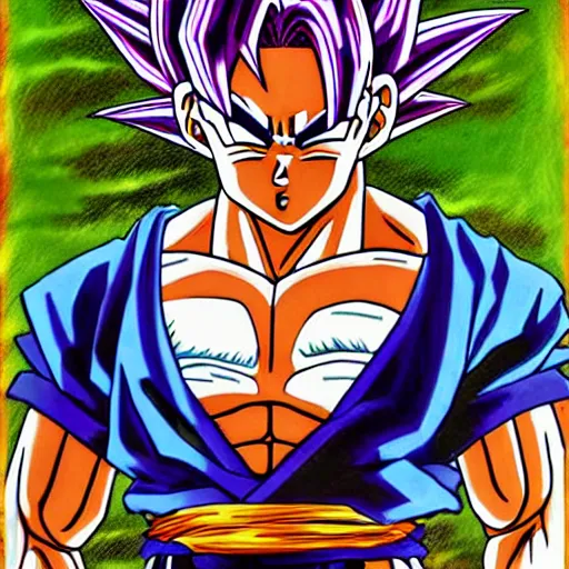 Image similar to goku, pastel art directed by jean luc goddard