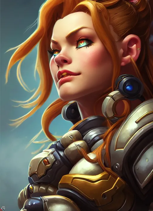 Image similar to lovely brigitte from overwatch, fantasy, fantasy art, character portrait, portrait, close up, highly detailed, scifi art, intricate detail, amazing detail, sharp focus, vintage fantasy art, vintage sci - fi art, radiant light, trending on artstation, caustics, by qichao wang