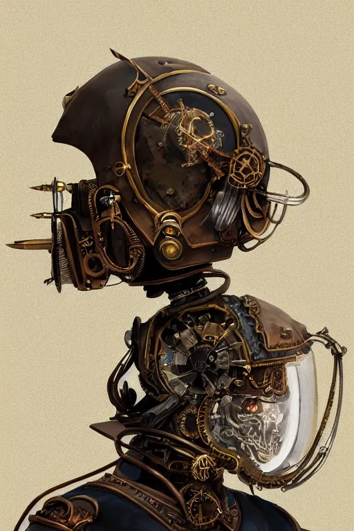 Image similar to steampunk helmet fantasy art mask robot ninja stylized digital illustration sharp focus, elegant intricate digital painting artstation concept art global illumination ray tracing advanced technology chaykin howard and campionpascale and cooke darwyn and davis jack