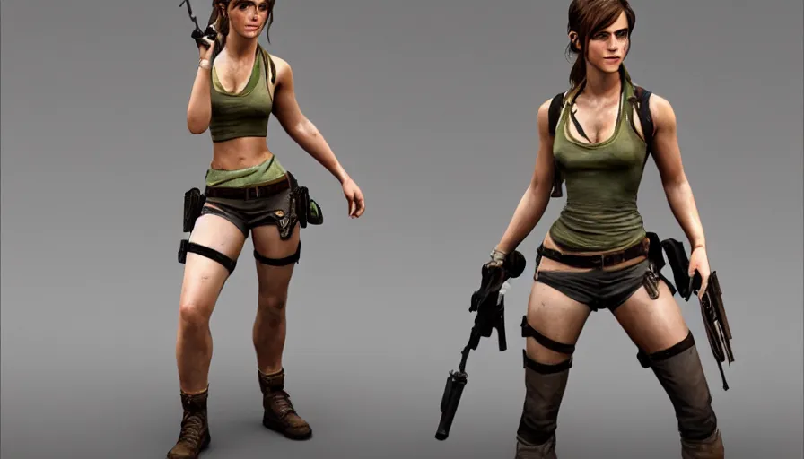 Image similar to hand painted figurine of emma watson as lara croft, hyperdetailed, artstation, cgsociety, 8 k