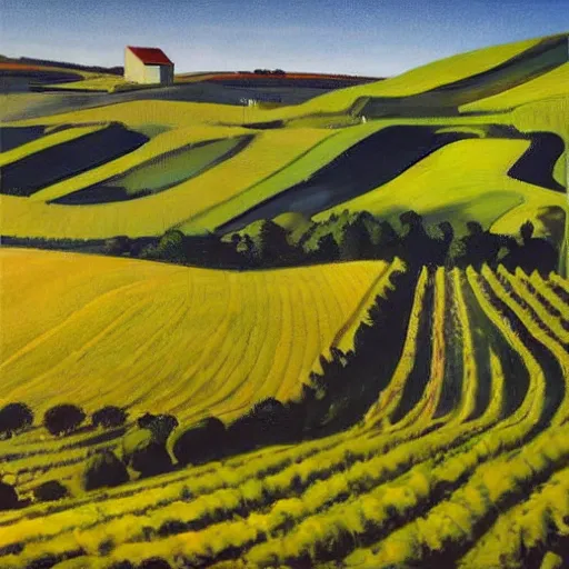 Prompt: dreaming futuristic csaterberg vineyards, painted by Alex Katz and Edward Hopper, airbrush, highly detailed