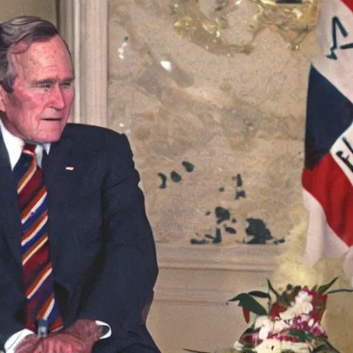 Prompt: George H.W. Bush destroys Iraq, historical photo