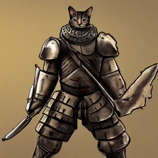 Image similar to a soldier knight cat, realistic