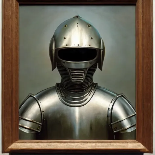 Prompt: Portrait of a medieval Knight with cyberpunk helmet, Edward Hopper and James Gilleard, Zdzislaw Beksinski, Mark Ryden, Wolfgang Lettl highly detailed, hints of Yayoi Kasuma